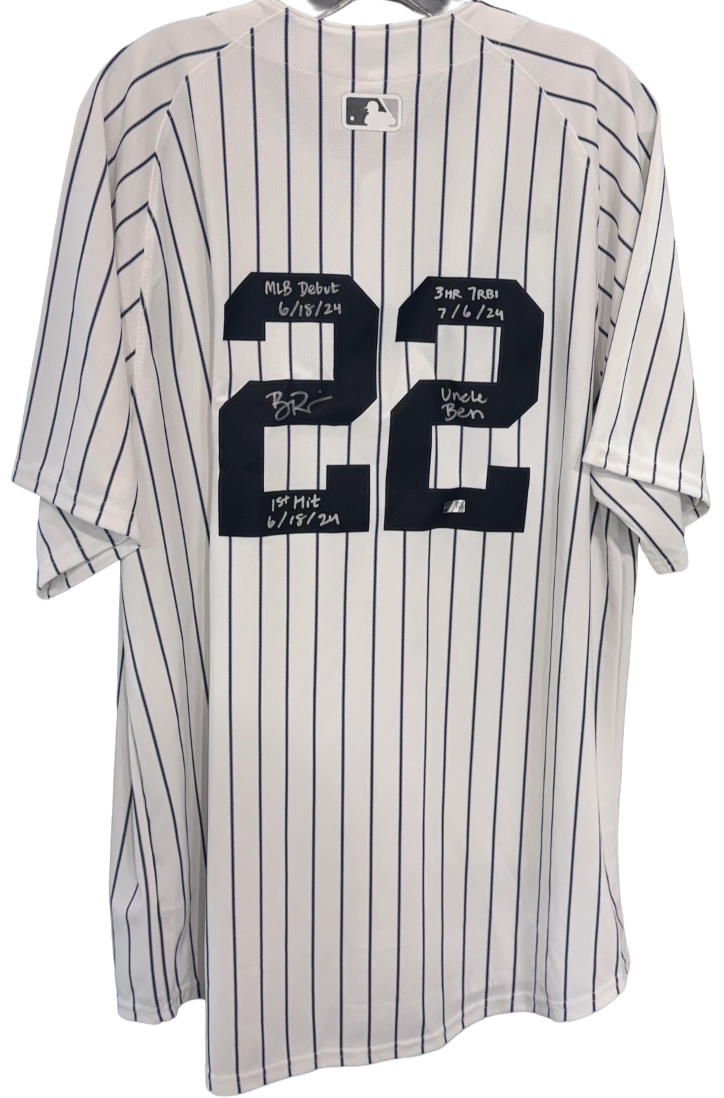 Ben Rice Signed New York Yankees #22 Nike Jersey Size XL 4 Stat Auto CX COA