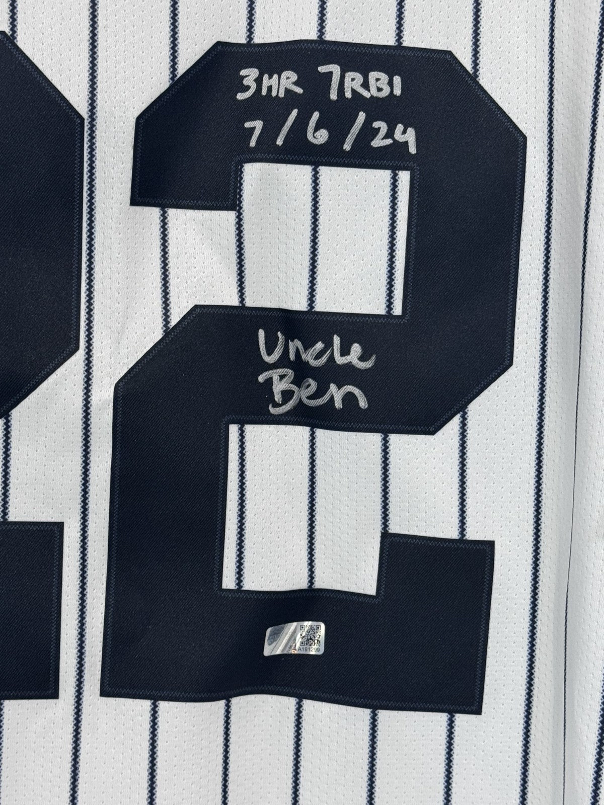 Ben Rice Signed New York Yankees #22 Nike Jersey Size XL 4 Stat Auto CX COA