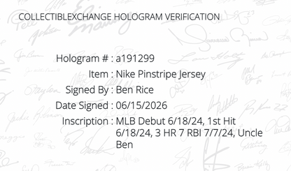 Ben Rice Signed New York Yankees #22 Nike Jersey Size XL 4 Stat Auto CX COA