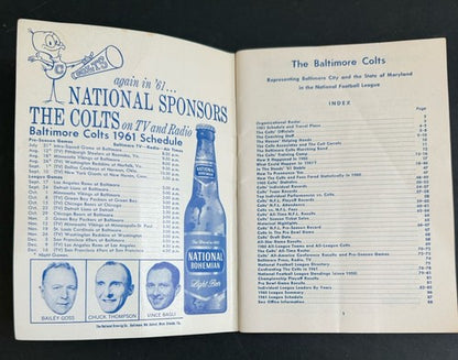 1961 BALTIMORE COLTS MEDIA GUIDE Yearbook JOHNNY UNITAS Press Book Program AD