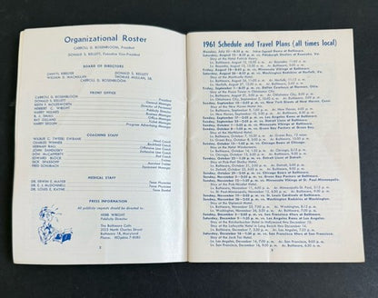 1961 BALTIMORE COLTS MEDIA GUIDE Yearbook JOHNNY UNITAS Press Book Program AD