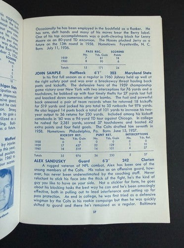 1961 BALTIMORE COLTS MEDIA GUIDE Yearbook JOHNNY UNITAS Press Book Program AD