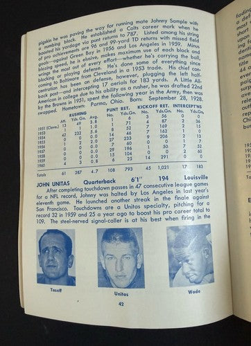 1961 BALTIMORE COLTS MEDIA GUIDE Yearbook JOHNNY UNITAS Press Book Program AD