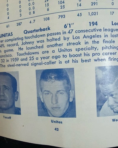 1961 BALTIMORE COLTS MEDIA GUIDE Yearbook JOHNNY UNITAS Press Book Program AD