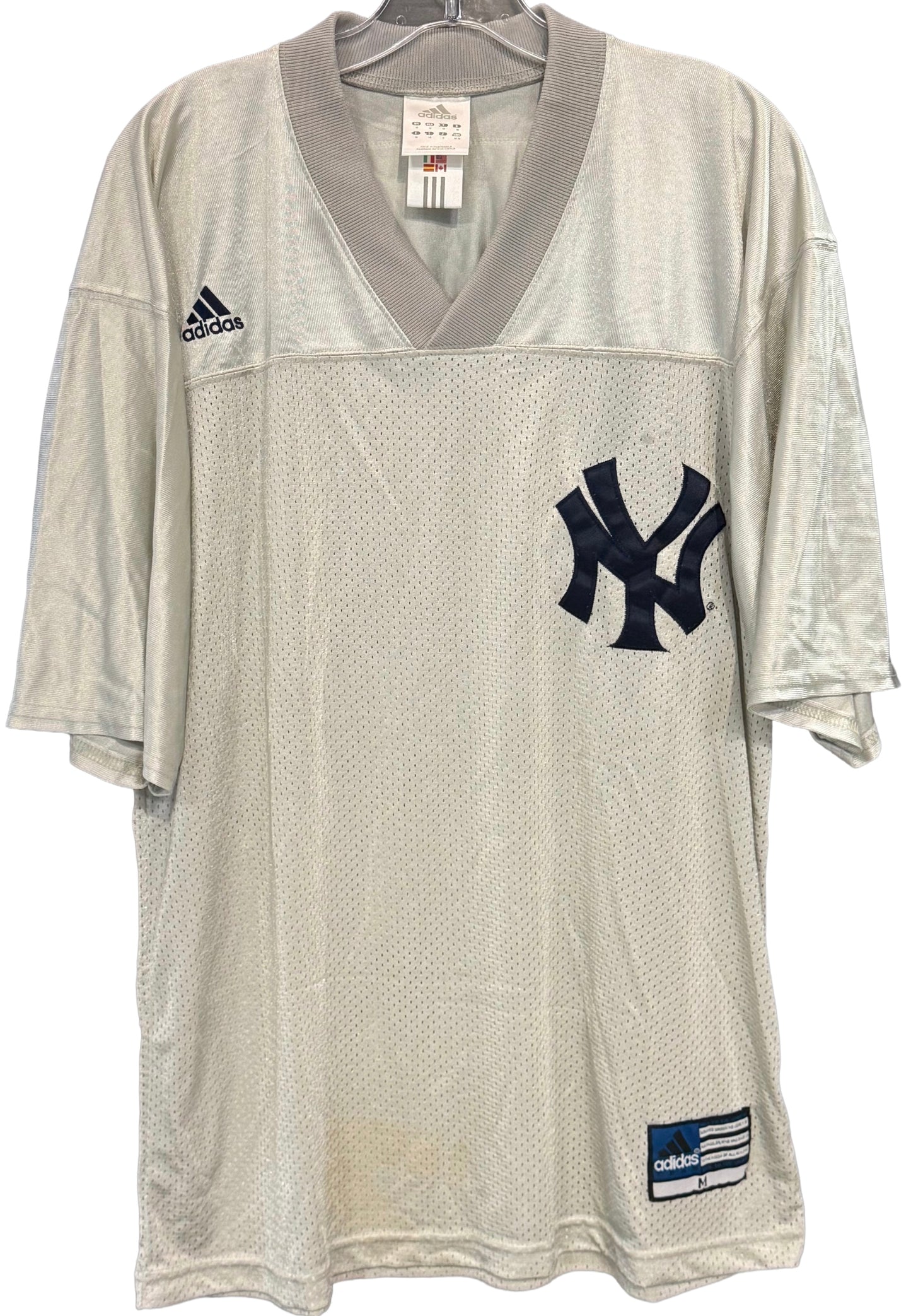 NY Yankees Gray Adidas Football Jersey / Shirt Adult Size Medium Nylon Mesh