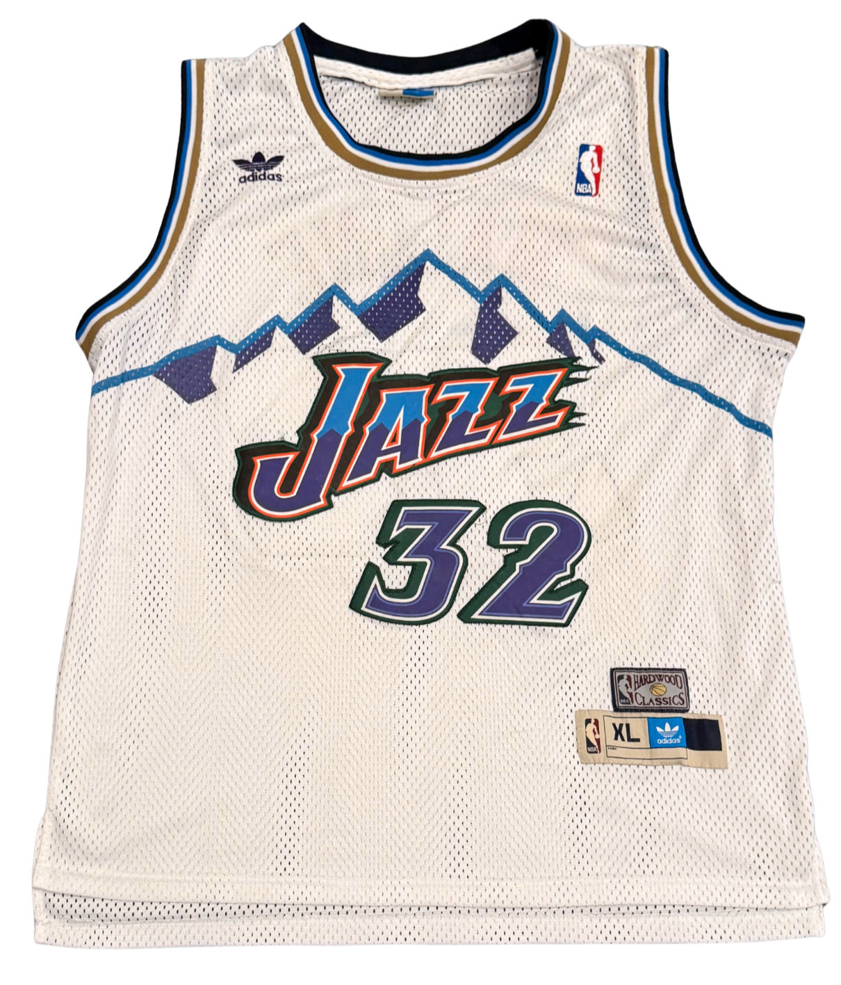 Karl Malone Utah Jazz #32 Adidas Hardwood Classics NBA Jersey White XL Vintage