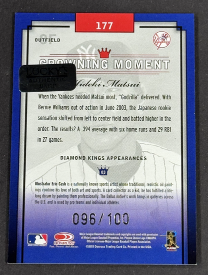2003 Diamond Kings Signed Hideki Matsui LE/100 Godzilla Auto Lucky COA Yankees