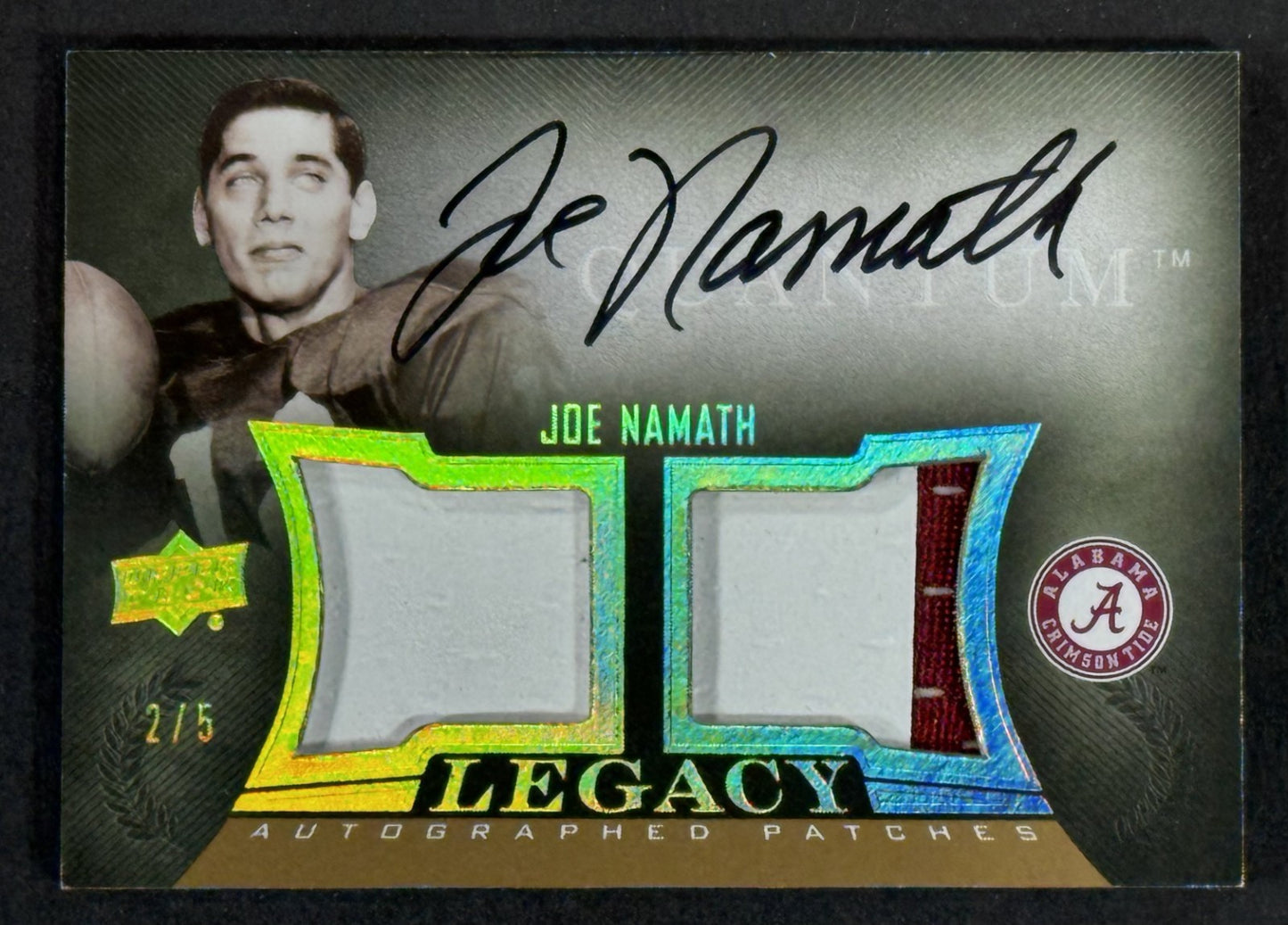 2013 UD Quantam Football Joe Namath Legacy Auto Patch 3/5 Alabama NY Jets HOF