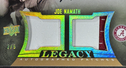 2013 UD Quantam Football Joe Namath Legacy Auto Patch 3/5 Alabama NY Jets HOF