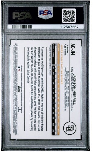 2024 Topps Chrome Update Jackson Merrill Auto RC Gold Refractor /50 PSA 9 Mint
