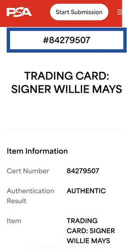 Willie Mays 1996 Topps Certified On Card Auto PSA 1965 Topps Ssp Centered HOF