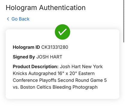 Josh Hart Signed 16x20 Framed Bleeding Playoff Photo NY Knicks Auto Fanatics COA