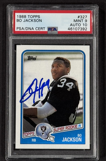 1988 Topps Bo Jackson Signed Rookie Card PSA 9 Mint Auto 10 LA Raiders