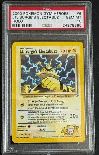 Pokemon Lt. Surge's Electabuzz Gym Heroes Holo #6 Psa 10 Gem Mint