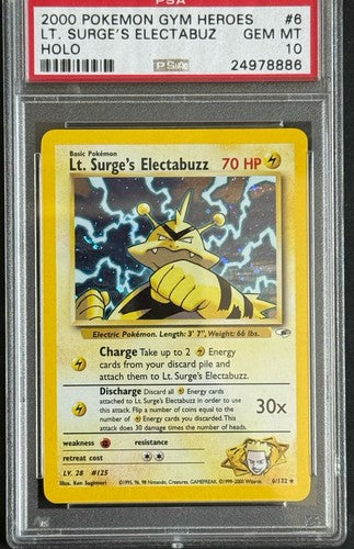 Pokemon Lt. Surge's Electabuzz Gym Heroes Holo #6 Psa 10 Gem Mint