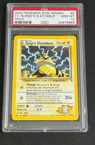 Pokemon Lt. Surge's Electabuzz Gym Heroes Holo #6 Psa 10 Gem Mint