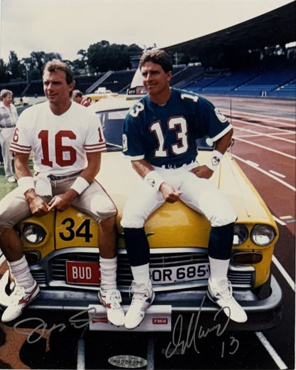 Joe Montana Dan Marino Signed 8x10 Photo Framed 49ers Dolphins HOF Auto UDA COA
