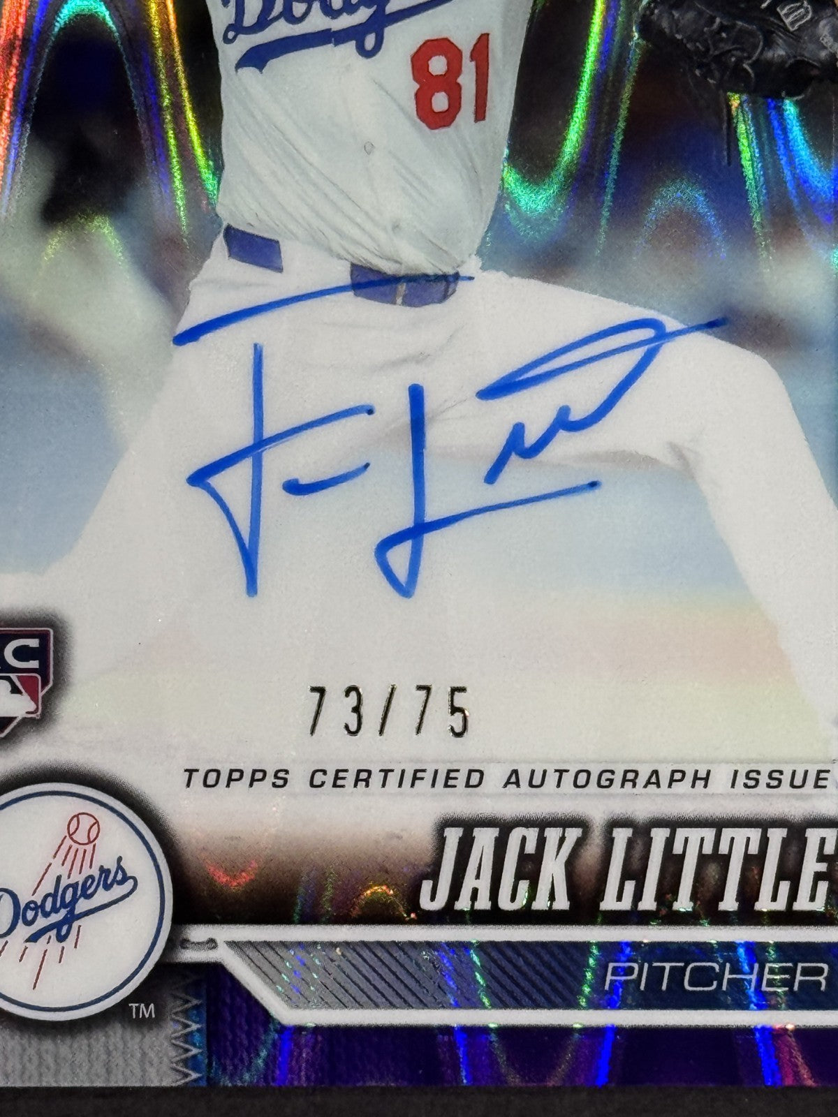 2026 Topps Chrome Jack Little Purple Raywave Auto LE / 75 LA Dodgers RC Mint