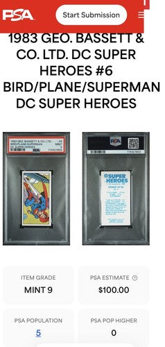 Bird Plane Superman 1983 Geo. Bassett CO DC Super Heroes #6 PSA 9 Mint Low Pop 5