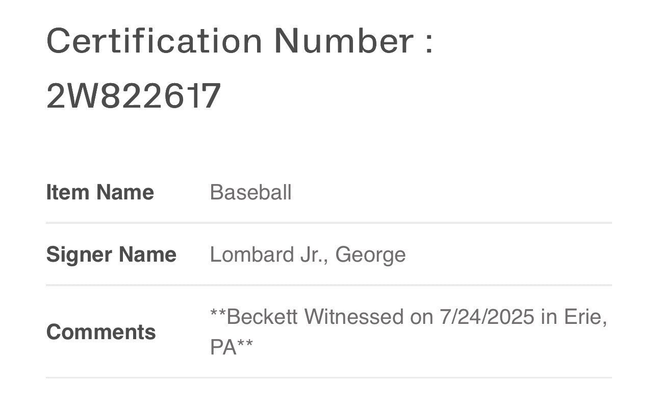 George Lombard Jr Signed Official MLB Baseball Auto BAS COA NY Yankees