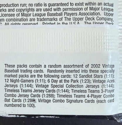 Upper Deck Vintage Baseball Hobby 2002 5 Packs Lot Sealed 10 Cards Per Pack