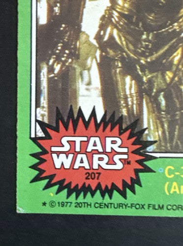 1977 Topps Star Wars C-3PO #207 Golden Rod Error Vintage Trading Card