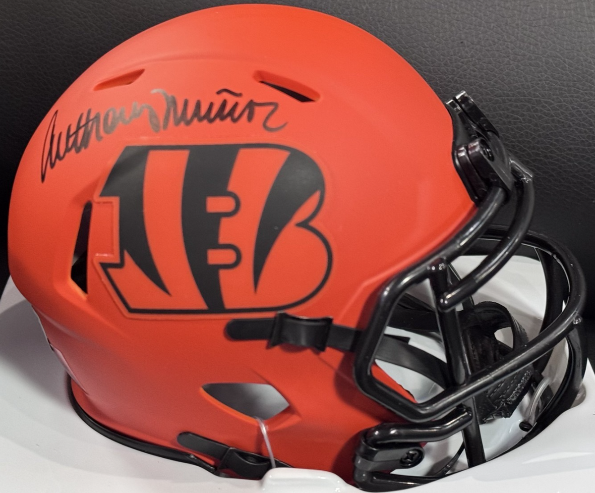 Anthony Munoz Signed Bengals Riddell Rave Mini Helmet Auto BAS COA HOF