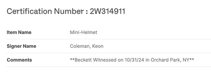 Keon Coleman Signed Saute To Service Riddell Mini Helmet Auto BAS COA Bills