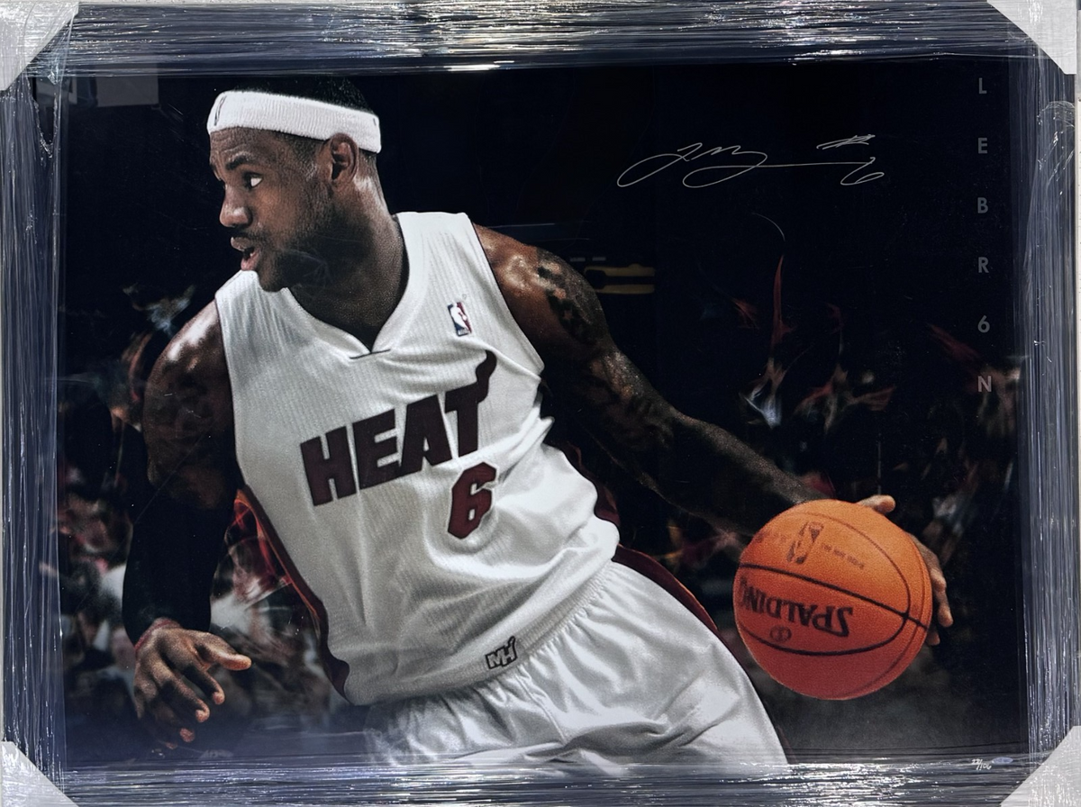 Lebron James Signed 50x39 Miami Heat Poster Framed LE/ 106 Auto Upper Deck COA