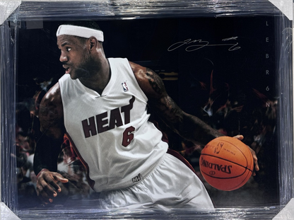 Lebron James Signed 50x39 Miami Heat Poster Framed LE/ 106 Auto Upper Deck COA