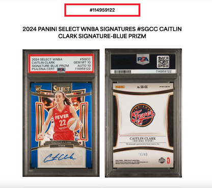 2024 Select Caitlin Clark Blue Prizm RC  /49 PSA 10 Gem Mint Rookie Auto  Pop 6