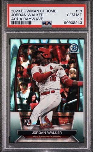 2023 Bowman Chrome Jordan Walker RC Aqua Raywave /199 Cardinals PSA 10