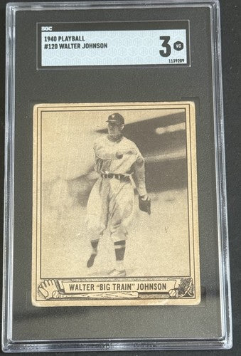1940 Playball Play Ball #120 Walter Johnson Senators HOF SGC 3 Vg Centered Nice
