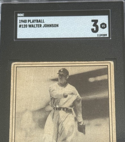 1940 Playball Play Ball #120 Walter Johnson Senators HOF SGC 3 Vg Centered Nice