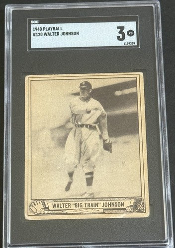 1940 Playball Play Ball #120 Walter Johnson Senators HOF SGC 3 Vg Centered Nice