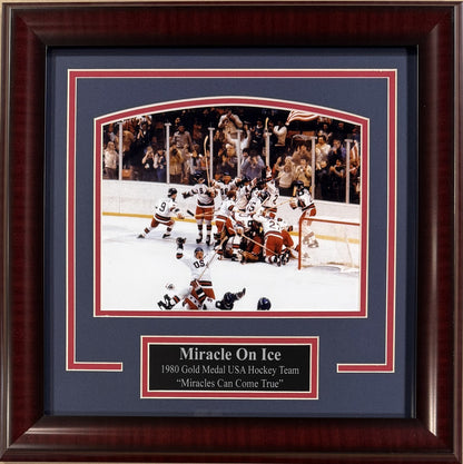 1980 Team USA Hockey Gold Medal Miracle On Ice 8x10 Celebration Photo Framed