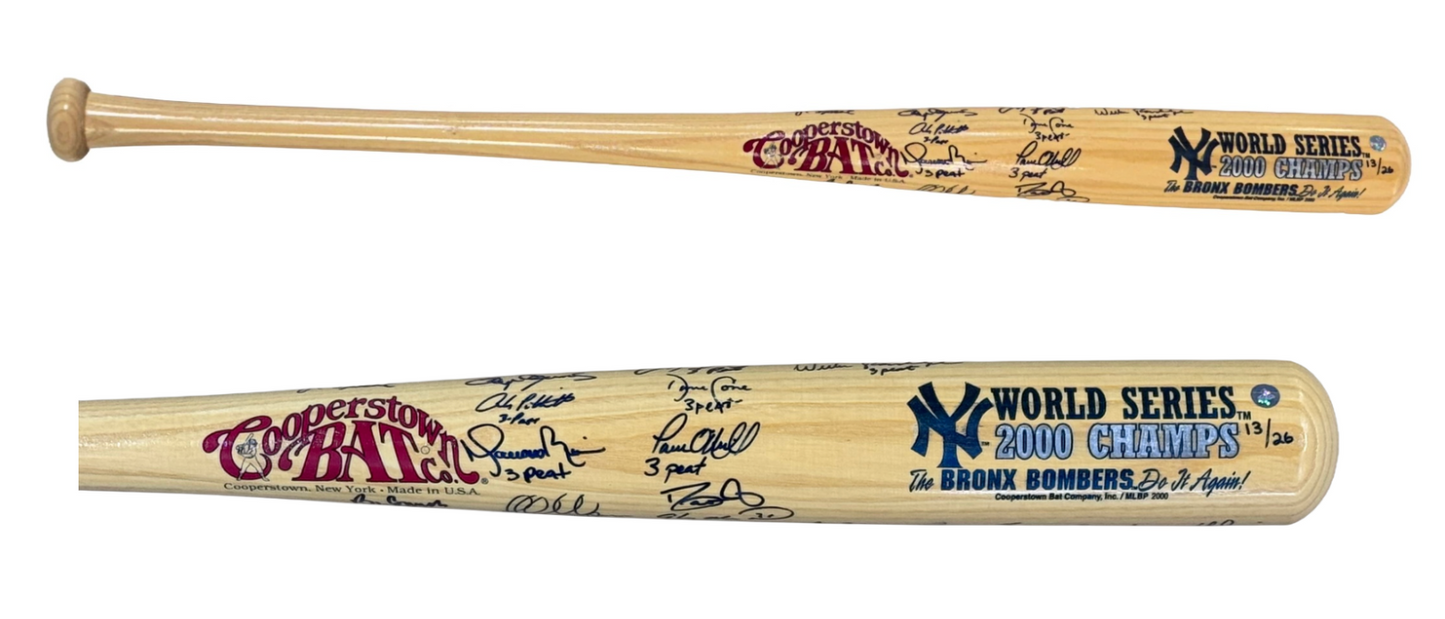 2000 World Series Yankees Team Signed Bat /26 3 Peat Auto Rivera Jeter MVP JSA