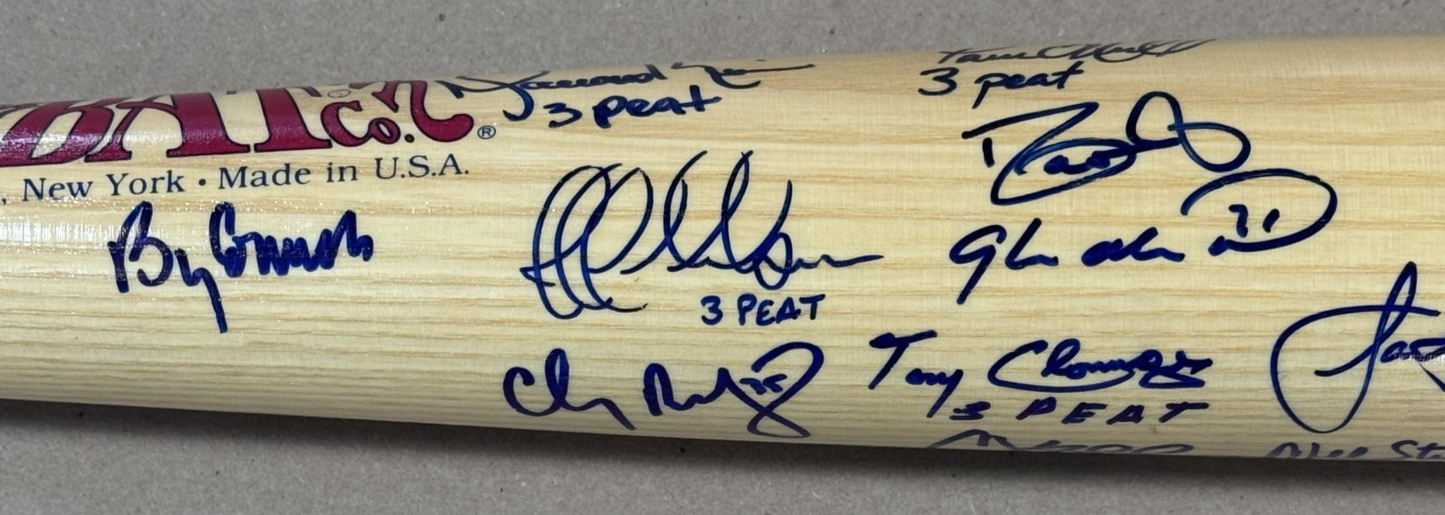 2000 World Series Yankees Team Signed Bat /26 3 Peat Auto Rivera Jeter MVP JSA