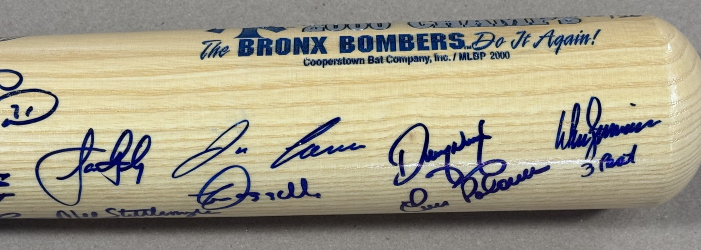 2000 World Series Yankees Team Signed Bat /26 3 Peat Auto Rivera Jeter MVP JSA