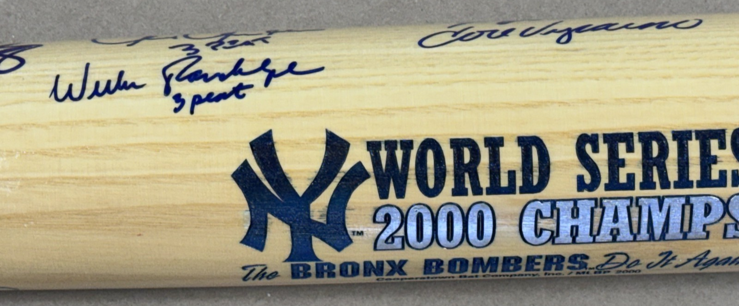 2000 World Series Yankees Team Signed Bat /26 3 Peat Auto Rivera Jeter MVP JSA