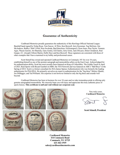 1969 NY Mets Team Signed NL Baseball 25 Auto Tom Seaver Nolan Ryan Clendenon COA