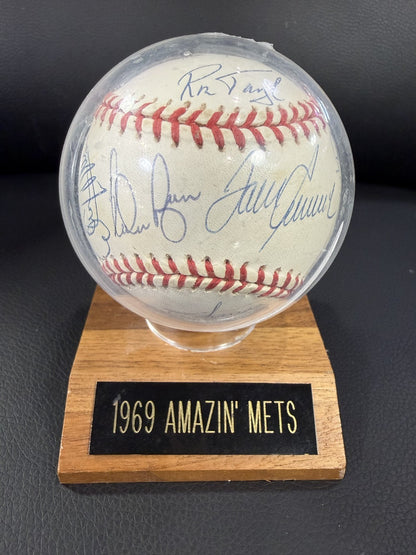 1969 NY Mets Team Signed NL Baseball 25 Auto Tom Seaver Nolan Ryan Clendenon COA