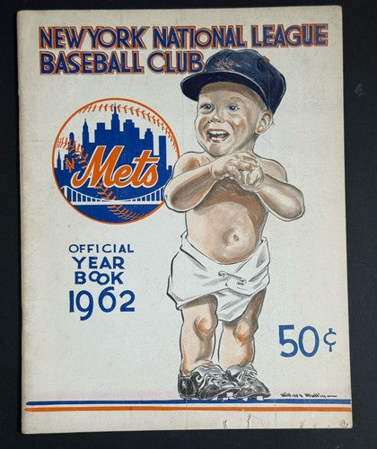 1962 New York Mets 1st Year Baseball Yearbook  Nice Some Bottom Wear Tight Crisp