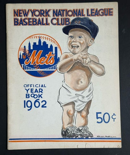 1962 New York Mets 1st Year Baseball Yearbook  Nice Some Bottom Wear Tight Crisp