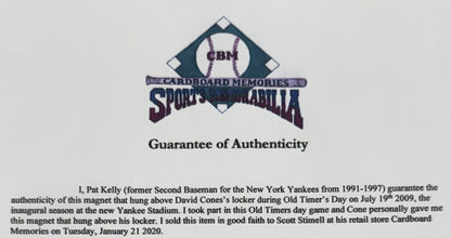 David Cone Ny Yankees Game Used 2009 Old Timers Day Locker Room Nameplate W/ Coa
