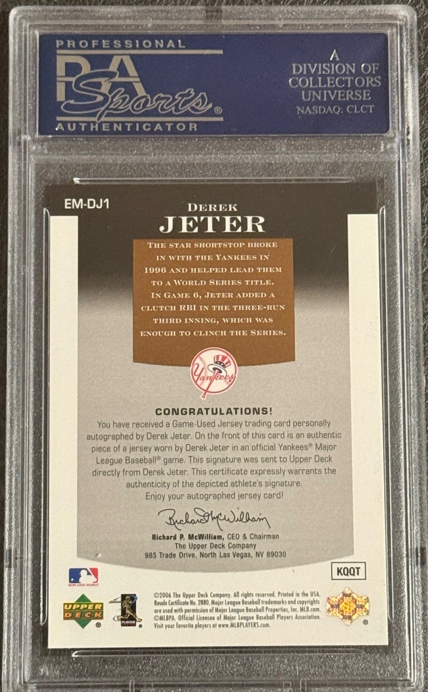 2006 Upper Deck Epic Materials Derek Jeter Game Used Jersey Auto 5/5 Psa 8 Pop 1