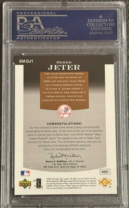 2006 Upper Deck Epic Materials Derek Jeter Game Used Jersey Auto 5/5 Psa 8 Pop 1