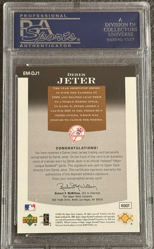 2006 Upper Deck Epic Materials Derek Jeter Game Used Jersey Auto 5/5 Psa 8 Pop 1