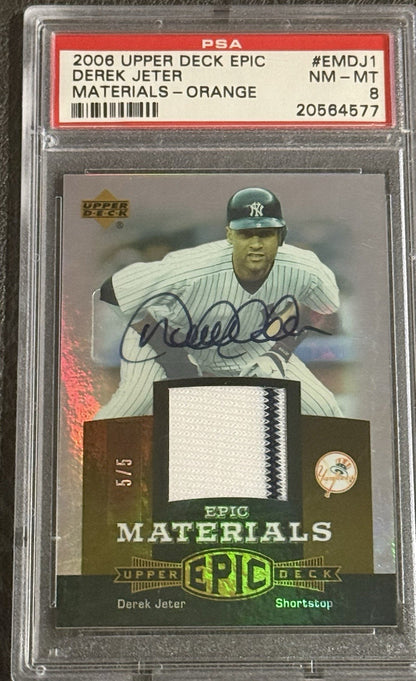 2006 Upper Deck Epic Materials Derek Jeter Game Used Jersey Auto 5/5 Psa 8 Pop 1