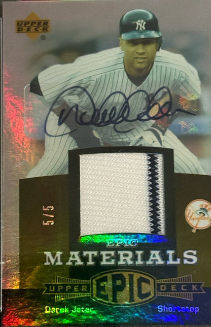 2006 Upper Deck Epic Materials Derek Jeter Game Used Jersey Auto 5/5 Psa 8 Pop 1